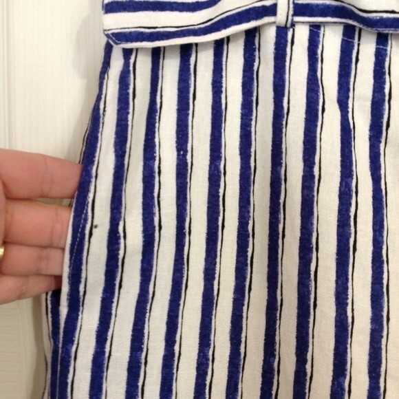 LE LIS COLLECTION Size Small Blue White Striped Linen Belted Pants Cut Out Hem - Picture 3 of 10